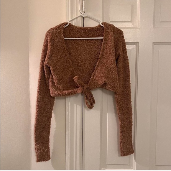 Skims - lounge teddy wrap sweater + wide leg pants in Camel - Picture 3 of 5